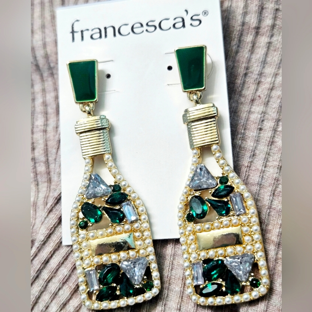 FRANCESCA'S Champagne bottle dangly earings